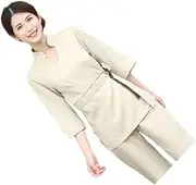 [GAROZATION] Two- Costume for Work Scrub Tops for Women Beauty Salon Uniform Ladies Top Nursing Dress Medical Scrubs Outfit Work Top Work Dress for Women Dresses Smock Beige