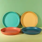 LRUUIDDE Lightweight Wheat Straw Plates 9 Inch, Microwave and Dishwasher Safe BPA Free and Healthy Reusable Unbreakable Deep Dinner Plates, Outdoor for Picnic, Camping (4pack)