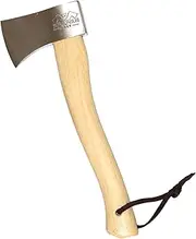 [Prandi] Axes Yankee C45 Forged Carbon Steel Hatchet - Hickory Handle with Leather String - Ideal for Camping, Travel and Bushcraft - S/N 3.043.06.CH - 15" L x 5.31" W, 600g Polished Head, No Sheath