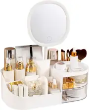 DASITON Makeup Organizer with Rechargeable Mirror,Makeup Brush Holder with 2 ...