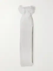 [Retrofête] Retrofête - Dolly Strapless Feather-trimmed Sequined Satin Gown - White - medium medium White