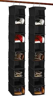 SimpleHouseware 2 Pack 10 Shelves Hanging Shoe Storage Organizer for Closet, Black