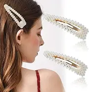 AEGYPIUS Pearl Hair Clips for Women, 2 Pcs 2.95 In Snap Hair Clips Pearl Hair Clip Pearl Barrettes for Women, Hair Snap Clips Pearl Hair Barrettes for Women Pearl Hair Accessories Pearl Clips for Hair