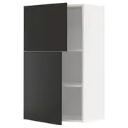 METOD wall cabinet with shelves/2 doors, white/Nickebo matt anthracite, 60x37x100 cm