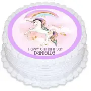 Rainbow Unicorn Pre-cut Round Edible Icing Cake Topper