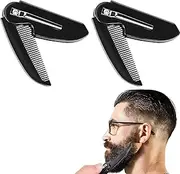 TAVVKE Beard Straightener - 2Pcs Folding Beard Comb - Portable Men Hair Comb - Fine Tooth Pocket Comb - Mustache Brush - Salon Accessories for Travel and Daily Use - Black