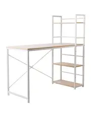 [Artiss] Metal Desk with Shelves White with Oak Top