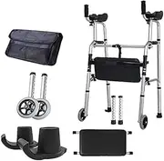 Walkers for The Elderly Folding Upright Walker,Lightweight Rollator Walker,Support Arm Walker,Elderly Handrail, Walking Aid, Handicapped Person,Four-Foot Crutches (Color : 4 Rounds of Seat) (2 Rounds