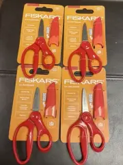 Fiskars Pointed-tip Kids Scissors (5 in.) with Sheath Safety-Edge Red 4 Pieces