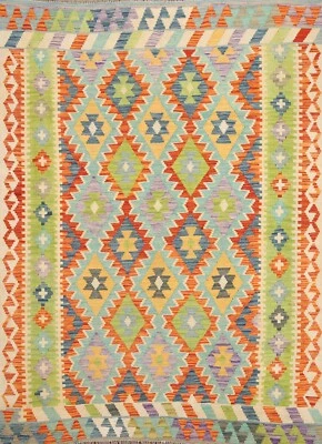 Pastel Color South-western Reversible Kilim Area Rug 5'x6' Flat weave Carpet