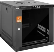 Tecmojo 9U Wall Mount Rack with Thermostat, 17.7inch Depth Enclosed Server Cabinet with 2 Cooling Fans,Lockable Door & Hardware,9U Rack for 19inch Equipments,Glass Door