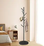 Coat Rack with Natural Marble Base, Freestanding Metal Coat Stand with 8 Hooks, Heavy Duty Hanger Hat Holder, Modern Stable Coat Hanger Tree for Bags, Jacket, Clothes, and Hats, Black Metal