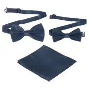 Bow Tie for Men, Adjustable Bow Ties with Pocket Square(Navy, 2Size)