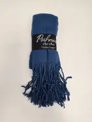 Pashmina Style Shawl Scarf NWT Ashley Cooper Blue Fringed Viscose Brand NEW