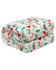 Kathy Ireland Holiday Print Plush Flannel Throw Blanket