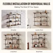Industrial Pipe Shelf 4 Tier Rustic Wall Mount Set of 3 Units Home Decor Storage