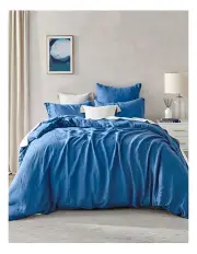 [Natural Home] European Flax Linen Quilt Cover Set in Deep Blue