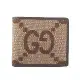【GUCCI】Jumbo GG Logo 緹花布及皮革對開8卡短夾(棕色)