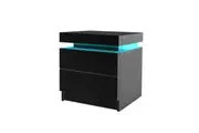 Levede LED Glossy Bedside Table with 2 Drawers Black