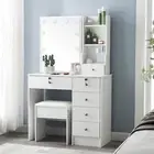 Dressing Table Stool Set with Mirror and 10 LED Bulbs Vanity Set Makeup Desk