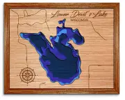 Lower Devil's Lake Wisconsin 3D laser cut wood lake map. lake house decor