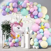 Unicorn Balloons Garland Arch Kit, 147Pcs Rainbow 40" Unicorn Balloon Pastel Pink Purple Blue Confetti Balloons Happy Birthday Banner for Ice Cream Birthday Theme Party Decorations