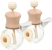 HOOTNEE 2PCS Portable Car Diffuser Clear Glass Essential Oil Vials with Wooden Caps Milk Tea Color Aromatherapy Bottle for Air Vent Clip Stylish Car Freshener Ornament