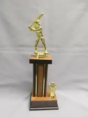 male batter baseball trophy heavy wood column weighted base theme side trim