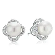 Sterling Silver Pearl and Cubic Zirconia Stud Earrings