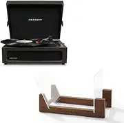 Voyager Bluetooth Portable Turntable with Bundled Crosley Record Storage Display Stand, Black