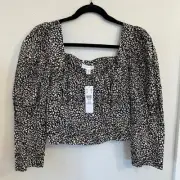 New TopShop Black & White Leopard Print Crop Top Blouse size 8