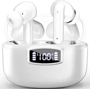 Wireless Earbuds, Bluetooth 5.3 Headphones,ENC Noise Cancelling, Bluetooth Earbuds With 40H Playtime LED Power Display, Hi-Fi Stereo, Touch Control, IP7 Waterproof/Sweatproof Wireless Earphones,White