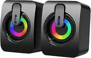 jojofuny Wired Gaming Speakers Speakers 7 Led Lights -Powered Subwoofer for Desktop Gaming Headphones
