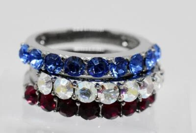 3 Ring Lot Women's Swarovski Crystal Jeweled 316L Stainless Steel Ring SZ 6-6.25