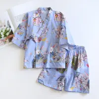 在飛比找蝦皮商城優惠-日式春夏兒童和服睡衣套裝 100%棉質雙層紗布抽繩寶寶和服 