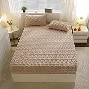 Soft Fitted Sheet Cosy Warm Plush Mattress Protector All-Inclusive Non-Slip Bed Cove with Elastic Band Bedspread Bedding for Twin/Full/King/Queen-Brown||180x200cm/(70.8"x78.7")