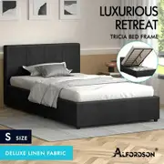 ALFORDSON Bed Frame Single Size Gas Lift Storage Base Fabric Charcoal TRICIA