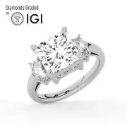 Princess Solitaire Labgrown Diamond Trilogy Ring 18k White Gold 4.00 Ct D VVS2