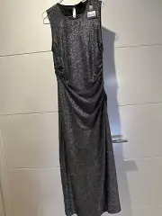 Decjuba Brodie Lurex Midi Dress Gown Silver Long Size M NWT RRP $149.95