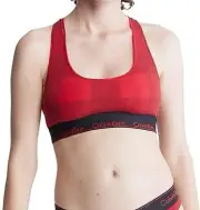 Calvin Klein Women's Textured Red Plaid Modern Cotton Unlined Bralette Size L
