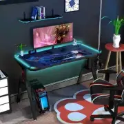 Gaming Desk Table Desktop with LED Feature Light and USB & Wireless Charger