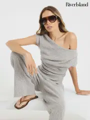 River Island Grey Drape Textured Top (W74618) | $67