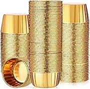 Gandeer 300 Pack Gold Cupcake Liners Bulk Disposable Foil Muffin Cups 3.5 oz Wrappers for Baking Aluminum Paper Mini Metallic Disposable Holiday Party Wedding Festival Supply