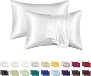 Luxurious Silky Satin Pillowcase for Hair and Skin - Set of 2 - Vegan Friendly - Standard Size - Silk Satin - Super Soft and Smooth, Cooling - Vegan (White)