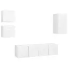 5pcs Set Wooden TV Cabinet Wall Entertainment Unit Storage Shelf Table White