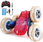 Remote Control Car for Kids – 2.4GHz Dinosaur Monster RC Stunt Car, 360° Rotating Drift with LED Lights, Rechargeable 4WD Toy for Boys and Girls Ages 6+, Indoor/Outdoor RC Vehicle Red