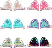 Framendino, 12 Pack Cat Ears Hair Clips Cute Glitter Sparkly Ear Barrettes for Women