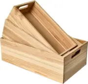 Set of 3 Unfinished Wooden Box, Wooden Storage Crates for Display 3-Unfinished
