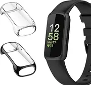 [2 Pack] METEQI Case Compatible with Fitbit Inspire 3,Soft TPU Plated Case All-Around Protective Screen Full Cover Case (Black+Clear)