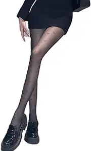 [Oxtxuzdm] Women's Vintage Bows Pattern Black Silk Pantyhose 90s Aesthetic Elegant Silk Sheer Tights Stockings Leggings